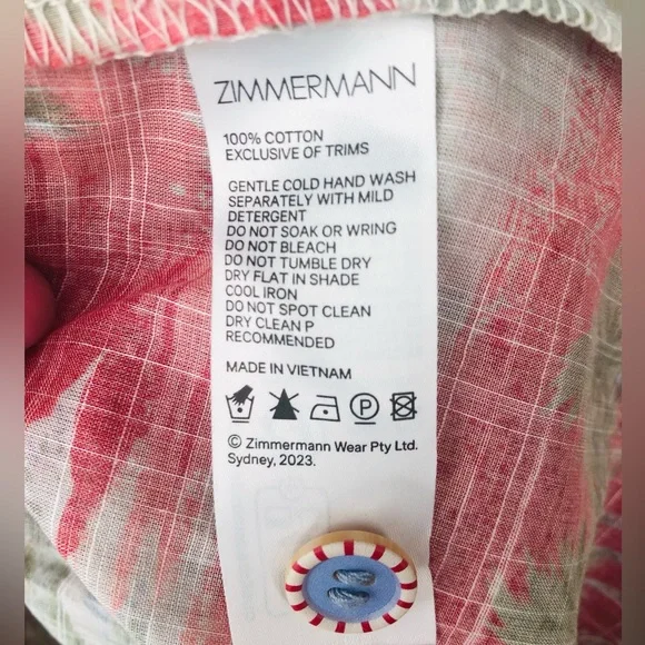 NWOT Zimmermann Red Palm Style Alight Pocket Detail  Kids Playsuit. Size 2T - Picture 7 of 10